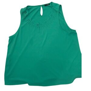 Papermoon Teal Green Laser Cut Flower  Sleeveless Keyhole Neck Blouse Top 2X